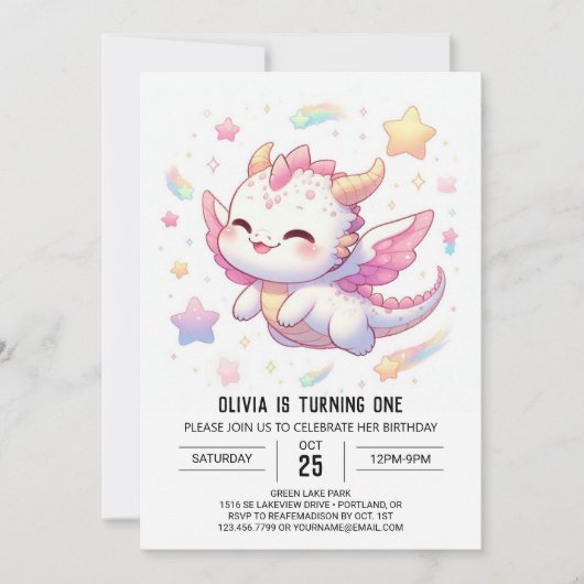Invitation Simple Dragon 1er anniversaire (Devant)