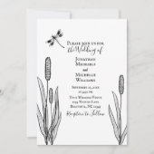 Invitation Simple Dragonfly et Cattails Black White Mariage (Devant)