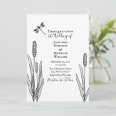 Invitation Simple Dragonfly et Cattails Black White Mariage (Debout devant)