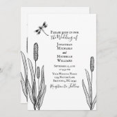 Invitation Simple Dragonfly et Cattails Black White Mariage (Devant / Derrière)