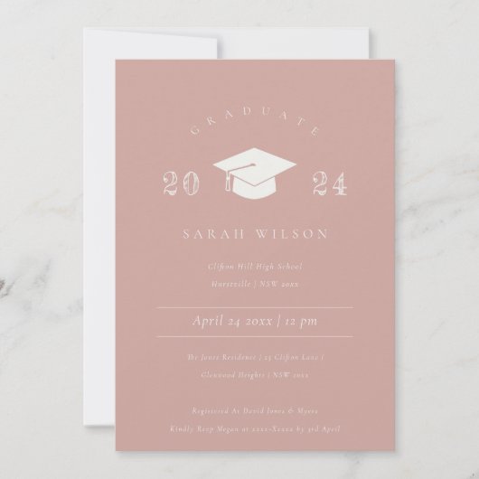 Invitation Simple Dusky Blush Pink Party (Devant)