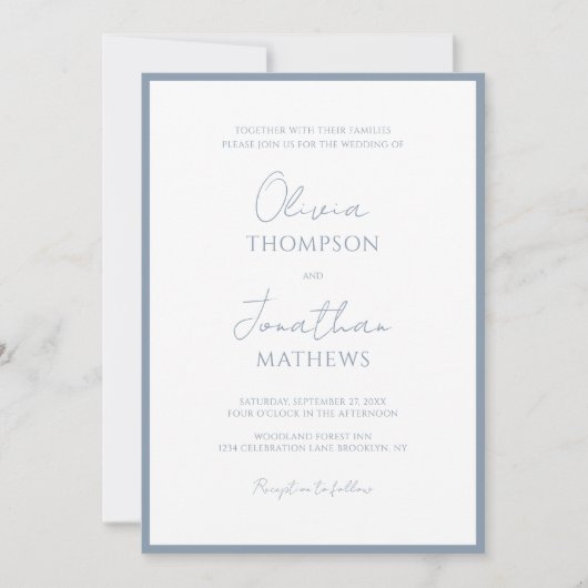 Invitation Simple Dusty Blue Border Script QR Code Mariage (Devant)