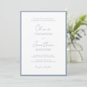 Invitation Simple Dusty Blue Border Script QR Code Mariage (Debout devant)