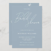 Invitation Simple Dusty Blue Elegant Script Fête des mariées (Devant / Derrière)