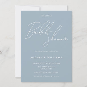 Invitation Simple Dusty Blue Elegant Script Fête des mariées