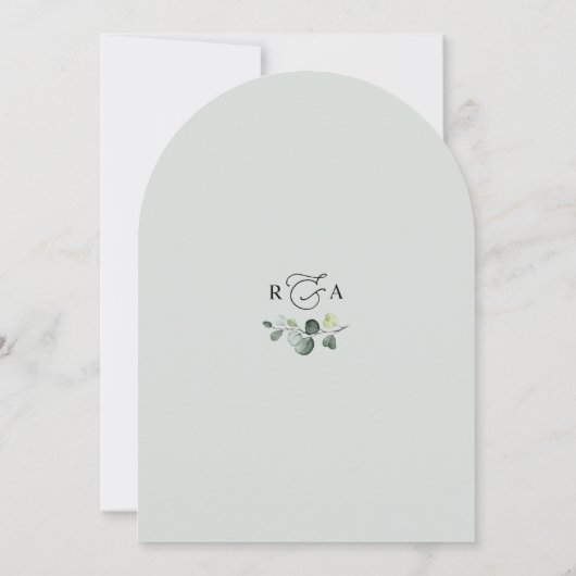 Invitation Simple Dusty Blue Eucalyptus Mariage Arc vert (Dos)