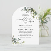 Invitation Simple Dusty Blue Eucalyptus Mariage Arc vert (Debout devant)