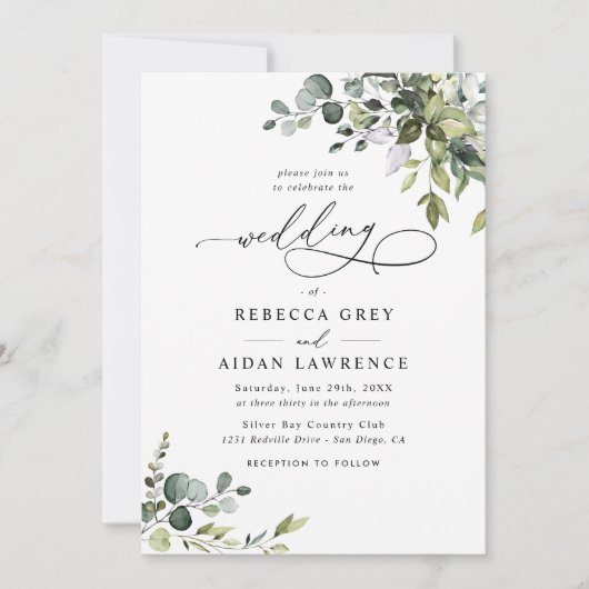 Invitation Simple Dusty Blue Eucalyptus Mariage de verdure (Devant)
