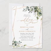 Invitation Simple Dusty Blue Eucalyptus Mariage or vert (Devant)