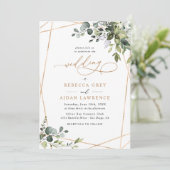 Invitation Simple Dusty Blue Eucalyptus Mariage or vert (Debout devant)