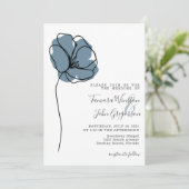 Invitation Simple Dusty Blue Floral ligne de dessin Art Maria (Debout devant)