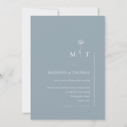 Invitation Simple Dusty Blue Minimal Mariage chic (Devant)