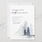 Invitation Simple Dusty Blue Mountain QR Code Mariage (Devant)