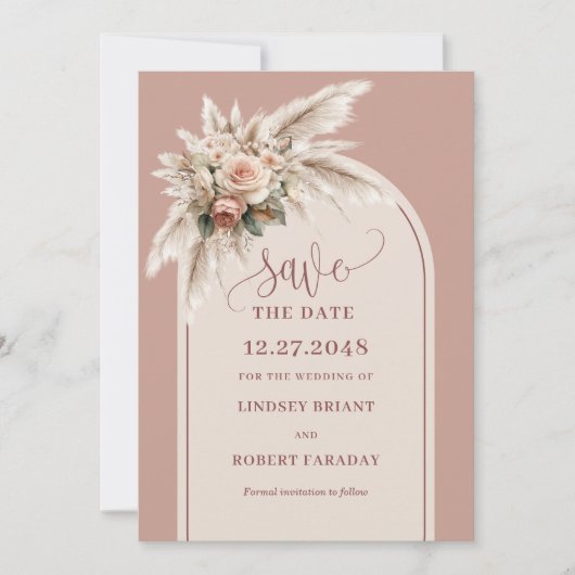 Invitation Simple Dusty Pink Pampas Grass Save the Date Card (Devant)
