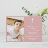 Invitation Simple Dusty rose Baptême photo (Debout devant)