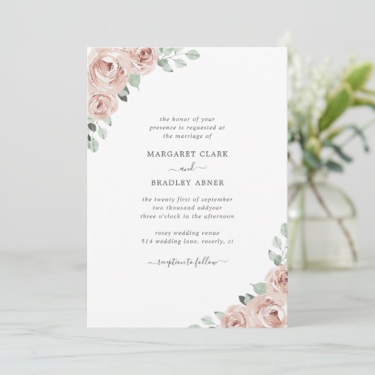 Invitation Simple Dusty Rose rose Floral élégant mariage (Debout devant)