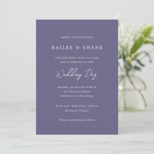 Invitation Simple Dusty violet Mariage moderne (Debout devant)