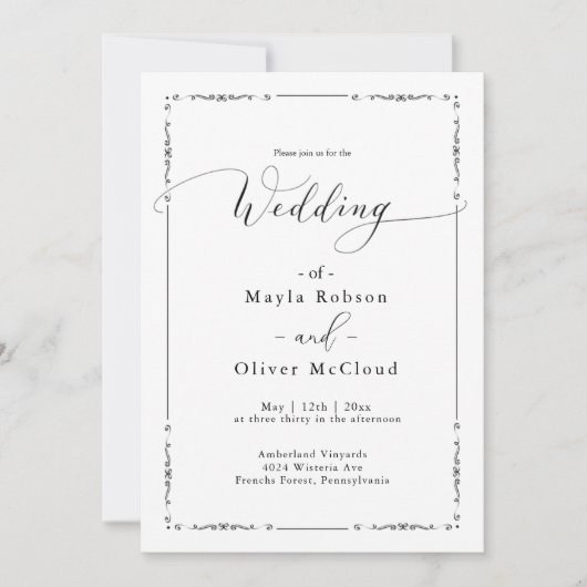 Invitation Simple Écriture Calligraphique Mariage (Devant)