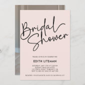 Invitation Simple écriture manuscrite Élégante photo rose (Devant / Derrière)