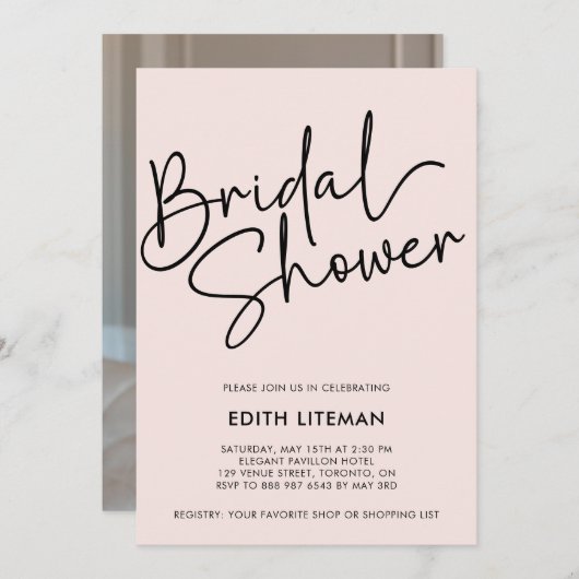 Invitation Simple écriture manuscrite Élégante photo rose (Devant / Derrière)