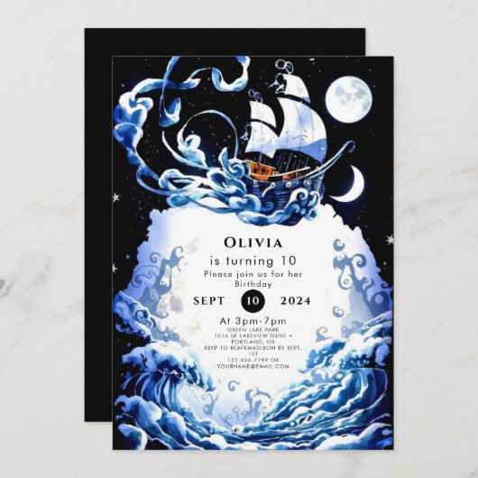 Invitation Simple Editable Aventure Pirate Anniversaire (Devant / Derrière)