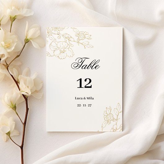 Invitation Simple élégance blanc or floral Numéros de tableau