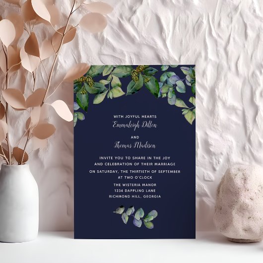 Invitation Simple Élégance de la verdure | Mariage Bleu Nuit