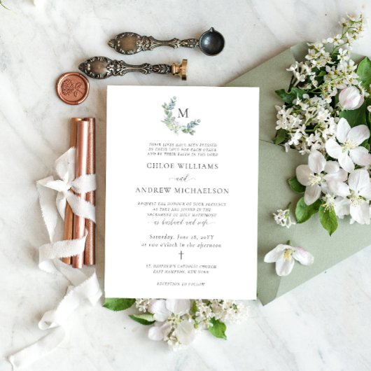 Invitation Simple Élégance de Verdure Mariage Catholique