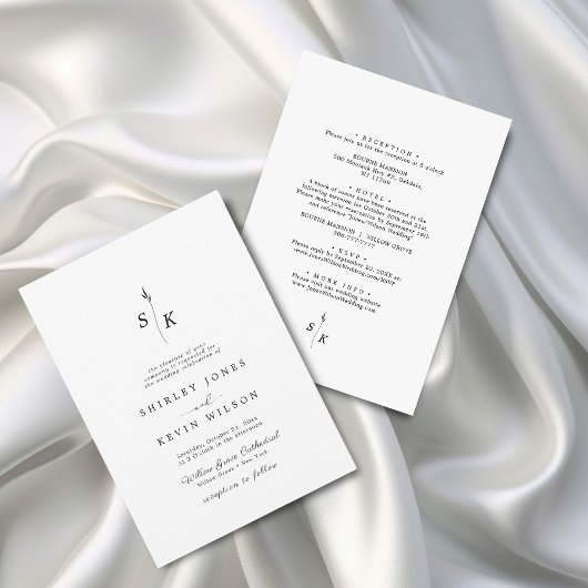 Invitation Simple Elegance Feuille Monogram Mariage chic
