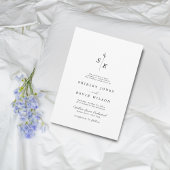 Invitation Simple Elegance Feuille Monogram Mariage chic