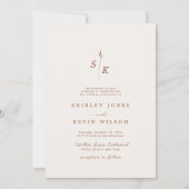 Invitation Simple Elegance Leaf Monogram Chic Cream Mariage (Devant)