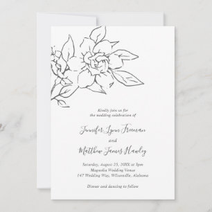 Invitation Simple Elegance Line Art Magnolia Floral Mariage