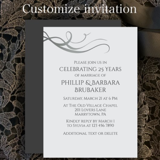 Invitation Simple Élégant 25e anniversaire de mariage