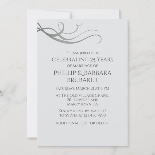 Invitation Simple Elegant 25th Wedding Anniversary Party (Devant)