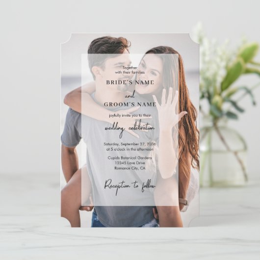 Invitation Simple Elegant 2 Photo Overlay Script Mariage (Debout devant)