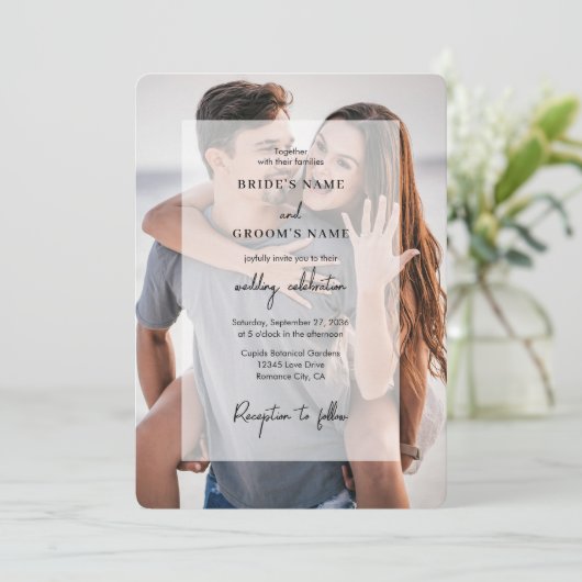 Invitation Simple Elegant 2 Photo Overlay Script Mariage (Debout devant)