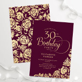 Invitation Simple Elégant 30e Anniversaire Bourgogne Or