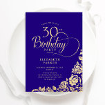 Invitation Simple Elégant 30e anniversaire Roses d'or violet<br><div class="desc">Simple et élégante invitation de fête de 30ème anniversaire en violet et or. Design classique avec rose, faux feuille d'or et police de script de typographie. Carte invitation tendance parfaite pour une célébration anniversaire élégante. Personnalisez avec vos propres détails. Peut être customisé à n'importe quel âge. Invitations Zazzle imprimées ou...</div>