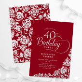 Invitation Simple élégant 40e anniversaire Roses d'argent rou