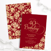 Invitation Simple élégant 40e anniversaire Roses d'or rouge