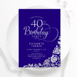 Invitation Simple élégant 40e anniversaire violet Roses d'arg<br><div class="desc">Simple et élégante invitation de fête de 40ème anniversaire en violet et argent. Design classique avec rose, faux feuille argent et police de script de typographie. Carte invitation tendance parfaite pour une célébration anniversaire élégante. Personnalisez avec vos propres détails. Peut être customisé à n'importe quel âge. Invitations Zazzle imprimées ou...</div>