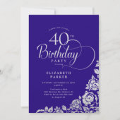Invitation Simple élégant 40e anniversaire violet Roses d'arg (Devant)