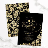 Invitation Simple élégant 50e anniversaire Black Gold Roses