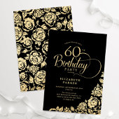 Invitation Simple élégant 60e anniversaire Black Gold Roses