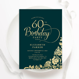 Invitation Simple élégant 60e anniversaire Emerald Green Gold
