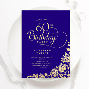Invitation Simple élégant 60e anniversaire Roses d'or violet