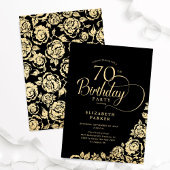 Invitation Simple élégant 70e anniversaire Black Gold Roses