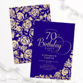 Invitation Simple Élégant 70e Anniversaire Roses Violettes Or