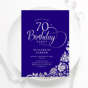 Invitation Simple élégant 70e anniversaire violet Roses d'arg