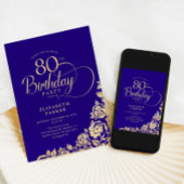 Invitation Simple Elégant 80e anniversaire Roses d'or violet